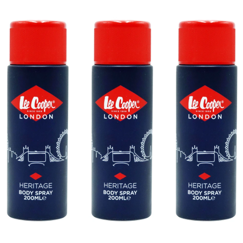 Lee Cooper 3 x 200ml Lee Cooper Deodorant Body Spray - Heritage