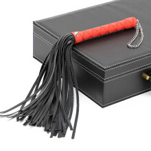 Whip Leather SM BDSM Spanking Crop With Tassels, Black And Red Handle, Riding Crop For Women Men And Couples