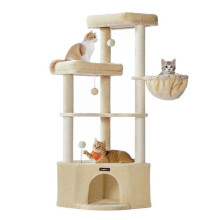 Árvore para gatos - HELLOSHOP26 - 48,5 x 48,5 x 140,7 cm - Bege - Ninho e redes inclusos - Anti-tombamento