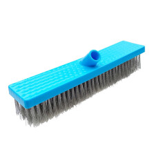 Stainless Steel Wire Bristle Scrubber Deck Scrub Brush 45 Degree Angled Head For Concrete Floor Patio Swimming Pool (L)