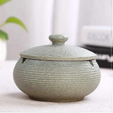 Ashtray with Cover Windproof Ceramic Stand for Home Office Decoration Anti-Slip Ceramic Taichi Black