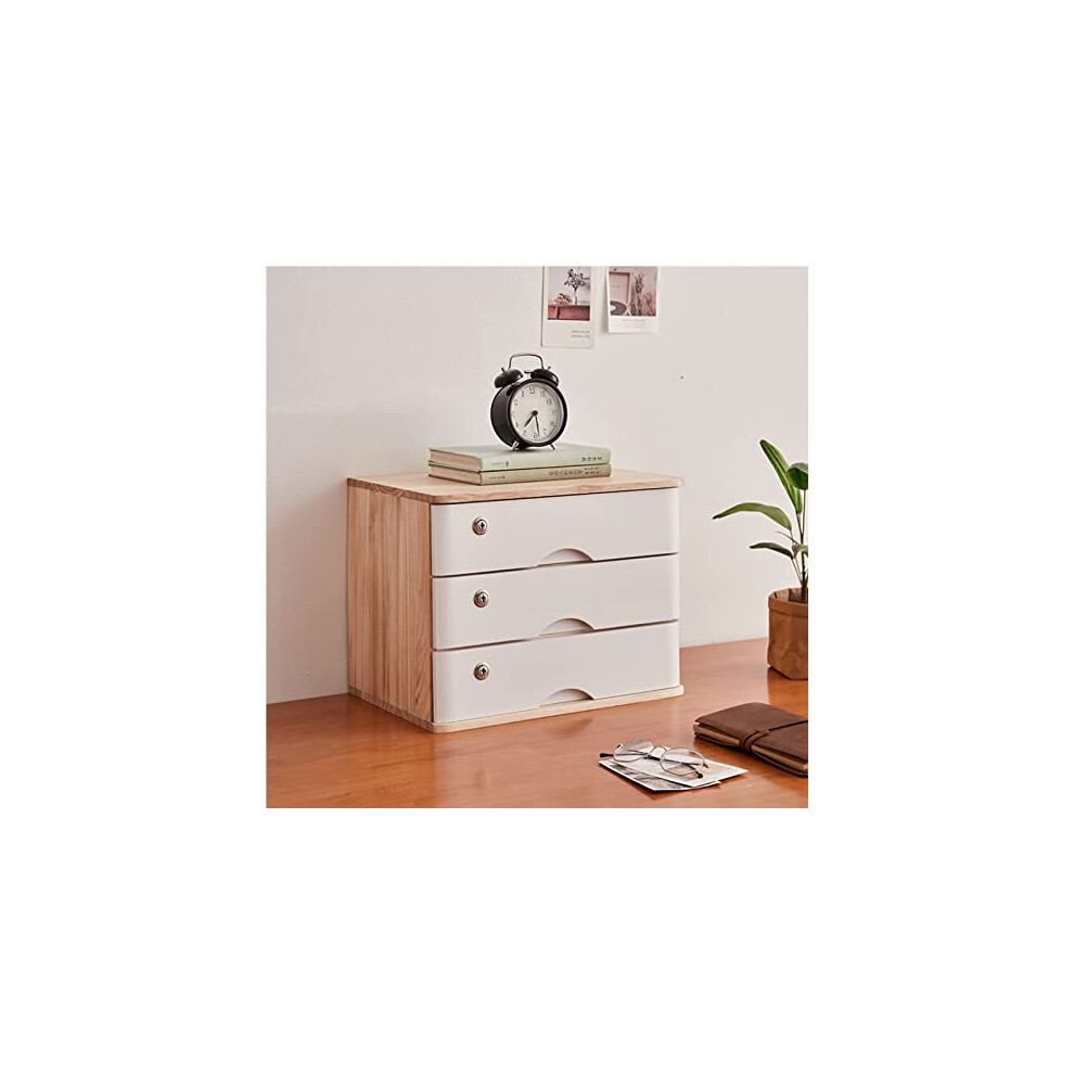 Wooden Desk Organizer With Lockable Drawer, Two-Drawer Home Office Storage, Solid Wood Desktop Organizer-image-OPC-PKQNJMG-NEW