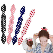 Hair Bun Maker, 4pcs Magic Rabbit Ear  Styling Curl Bun Maker Flexible Reusable Bun Crown Twister - Dot