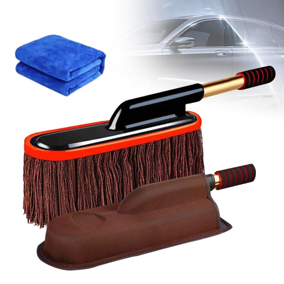Car Duster Extendable Telescoping Handle, Paraffin-Treated Cotton Fibers, Scratch-Free Dusting For Suv/Truck/Rv, Brown 9354506904258
