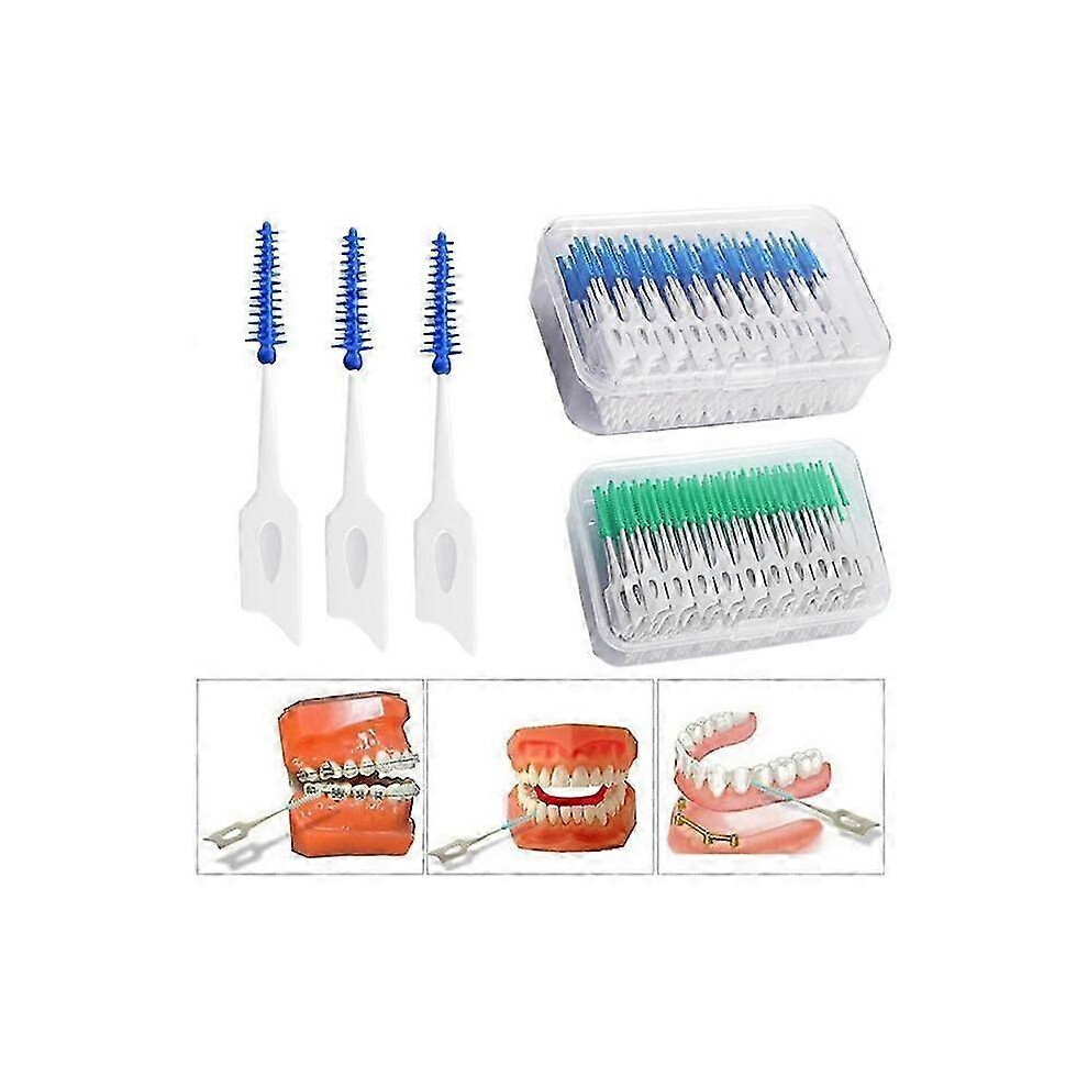 Green ( 200Pcs) 200Pcs Silicone Interdental Brushes Dental Flosser Picks Brush Between Teeth With Floss Oral Cleaning Tools