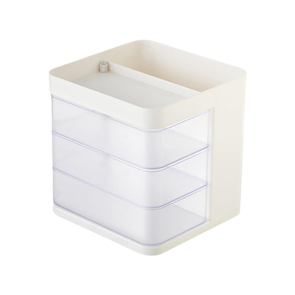 White Rotating Makeup Organizer For Desk Layered Cosmetics Storage Box Cosmetic And Stationery Organizer
