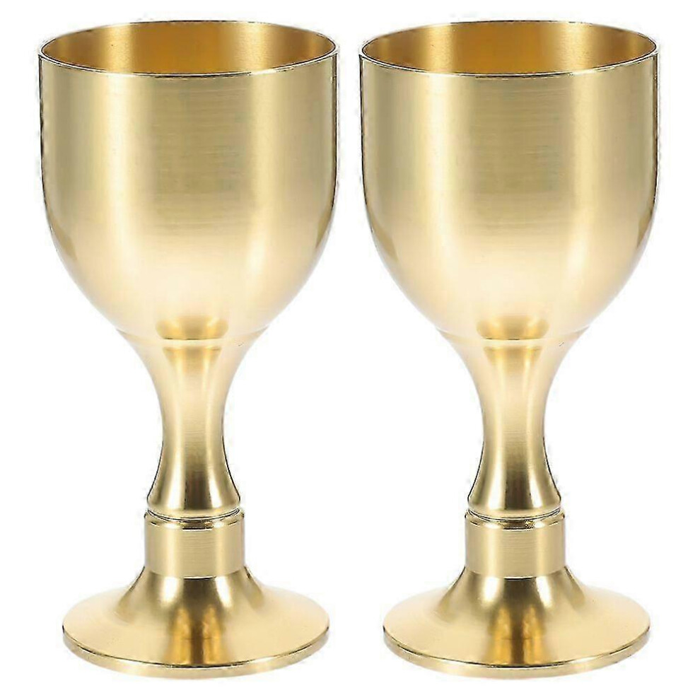 Set of 2 Brass Decorative Wine Cups, Brass Worship Cups, Decorative Cups, Buddhist Offering Cups, Exquisite Cups, Wine Cups, Temple Cups