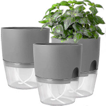 Set of 3 Windowsill Herb Pots with Self-Watering System for Kitchen, 18.2 x 11 x 15.3 cm, for Fresh Herbs, Grey