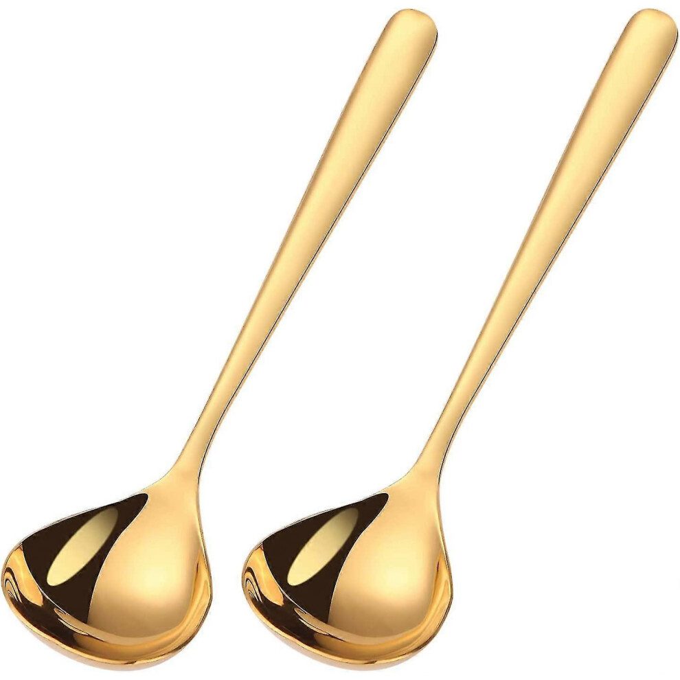 Set of 2 Gold Stainless Steel Ladles and Soup Spoons for Kitchen