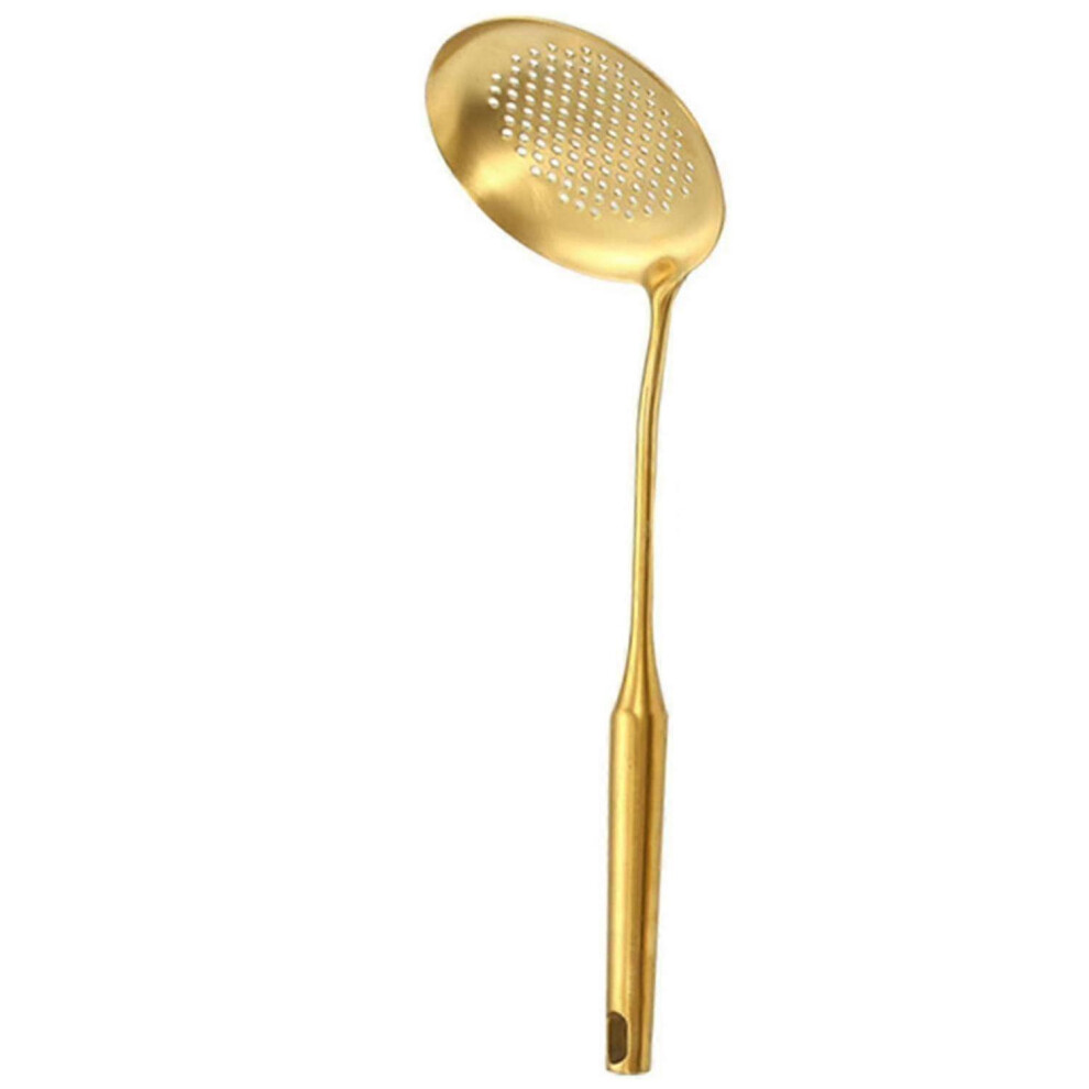 (1 Colander) 6 Piece Stainless Steel Kitchen Utensil Set, Soup Ladle, Modern Rustproof Spatula Tw Gold