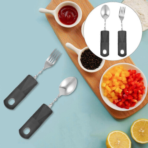 Set of Elderly Tableware, Shake-Resistant Spoon and Fork, Adapted Utensils for Disabled Elderly 2