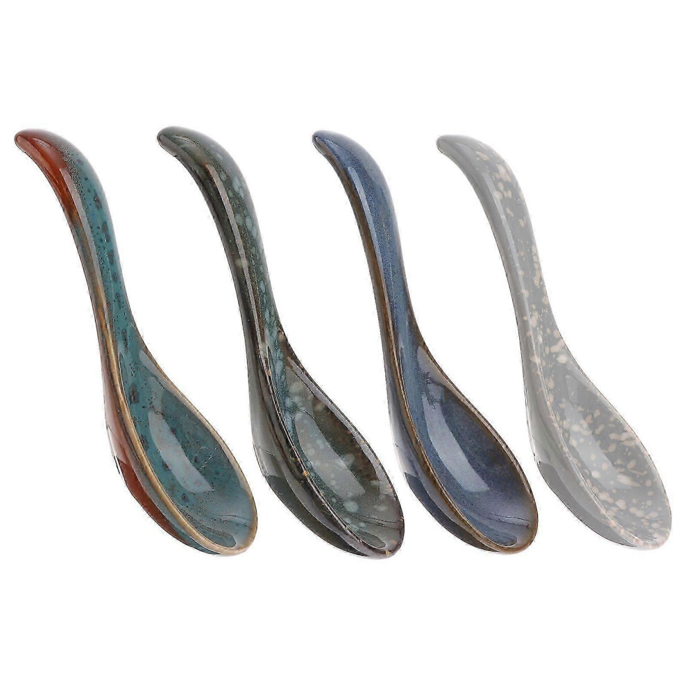 Set of 4 Japanese Style Ceramic Rice and Soup Spoons (Assorted Colors)