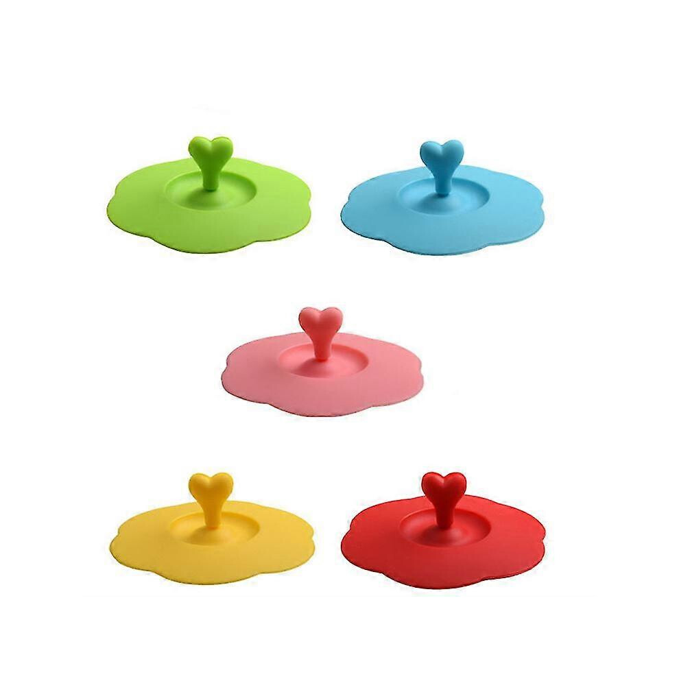 Pack Food Grade Silicone Tea Cup Lids with Spoon Holder, 5 Colors