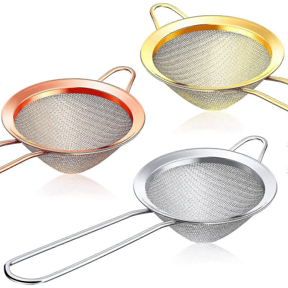 Set of 3 Cocktail Strainers - Stainless Steel Conical Tea Strainer - Handy Locking Tool