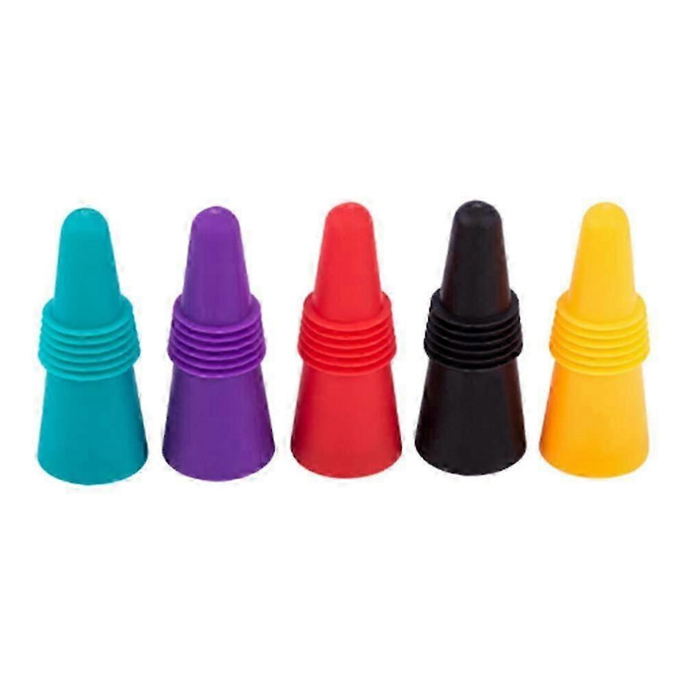 Wine Stoppers, Colorful Silicone Bottle Stoppers, 5 Pack, Reusable Bottle Caps with Screws for Storing Beer, Champagne, Liquor