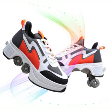 Adjustable Quad Roller Skates Boots Inline Skate Convertible 2-In-1 Multi-Purpose Shoes Size 41 Orange
