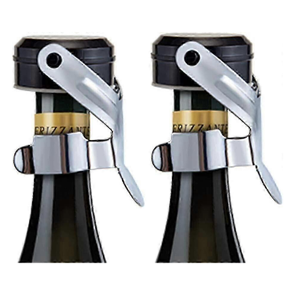 Champagne Stopper (Silver & Black), 2 Pieces Stainless Steel Champagne Bottle Stopper for Sparkling Wine, Cava, Prosecco, F4871