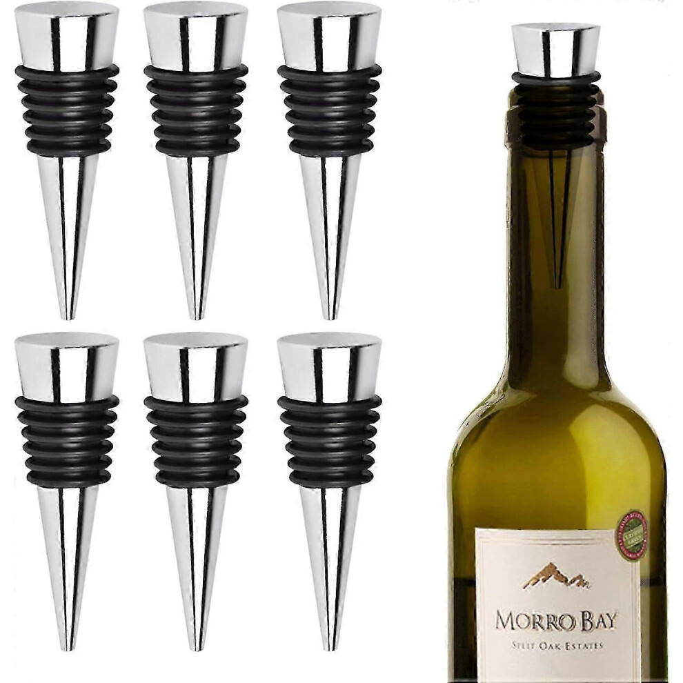 Wine Bottle Stopper, 6 Pack Reusable Metal Wine Stopper For Wine, Champagne, Beer (Silver) Red/Silver