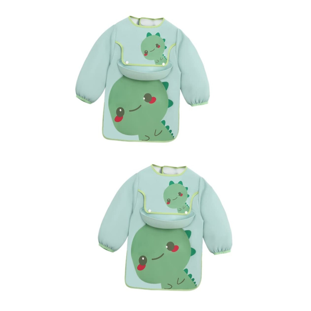 Smock Bibs 2Pcs Unisex Cartoon Eating Clothing Sleeved Weaning Overall Bibs For Toddlers