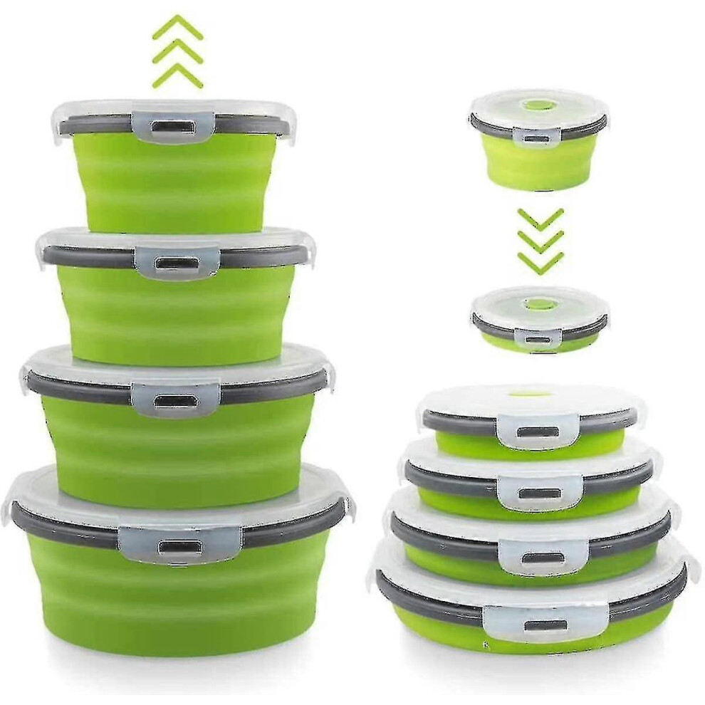 Collapsible Camping Bowls, 4 Pack Silicone Food Storage Containers with Lids, RV Storage and Organization, RV Kitchen Accessories, BPA Free,