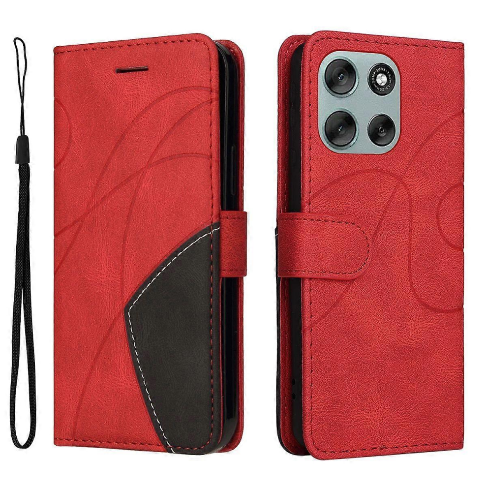 For Motorola Moto G56 5G Leather Phone Case Stand Wallet With Bi-Colour Splicing Designred 7057162218746