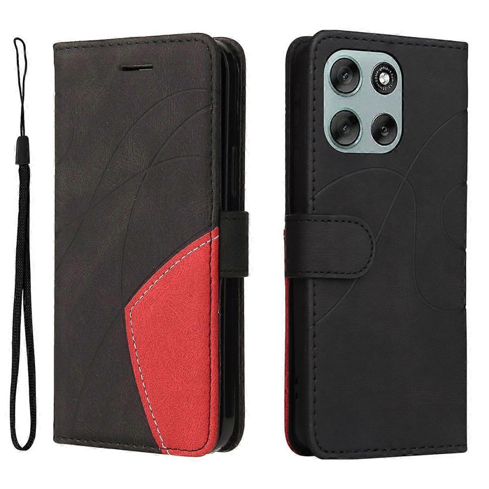 For Motorola Moto G56 5G Leather Phone Case Stand Wallet With Bi-Colour Splicing Designblack 7057162218708