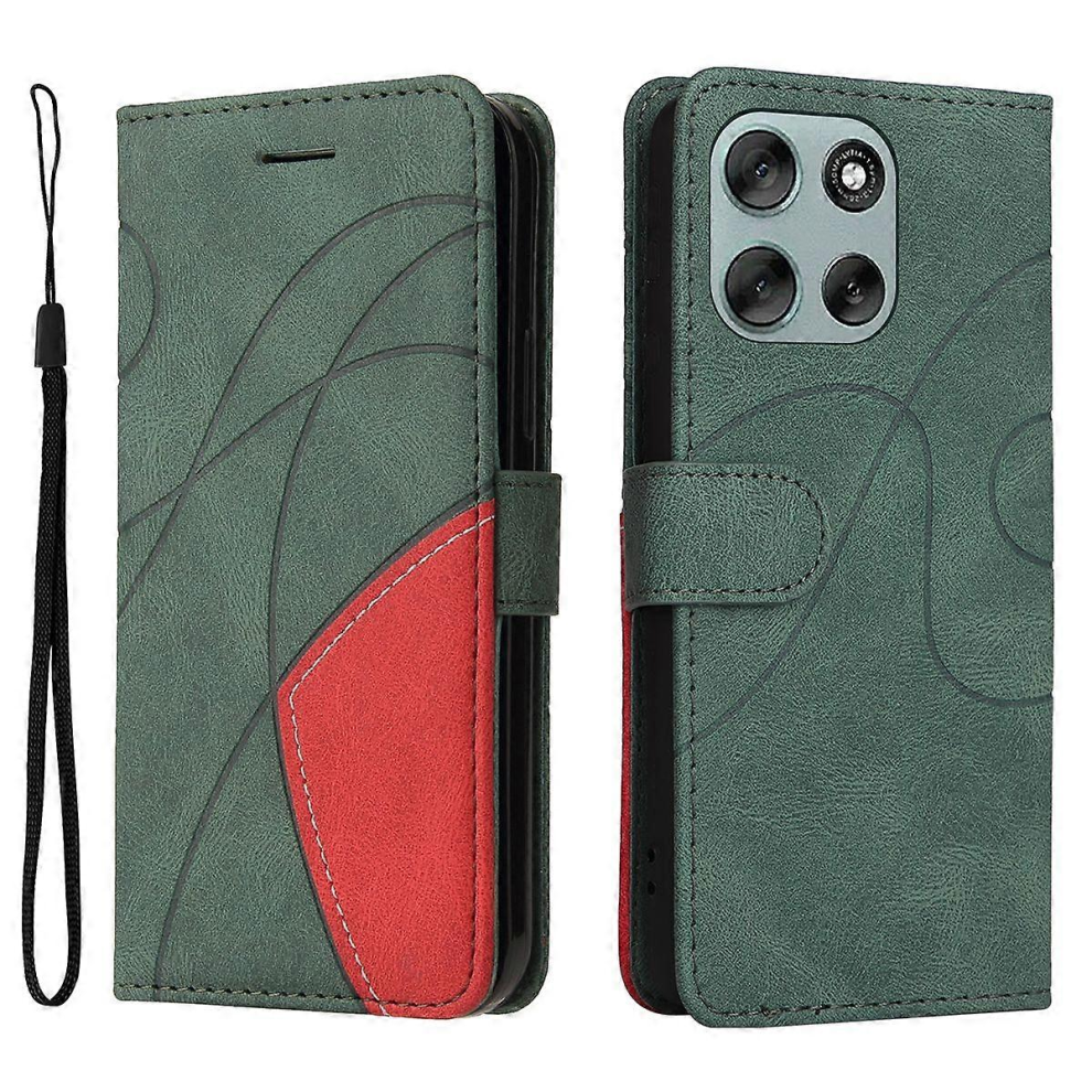 For Motorola Moto G56 5G Leather Phone Case Stand Wallet With Bi-Colour Splicing Designgreen 7057162218722