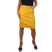 Women's Stretch Chino Pencil Skirt Ladies Jeans Style Heavy Cotton SkirtMustard YellowUK 10