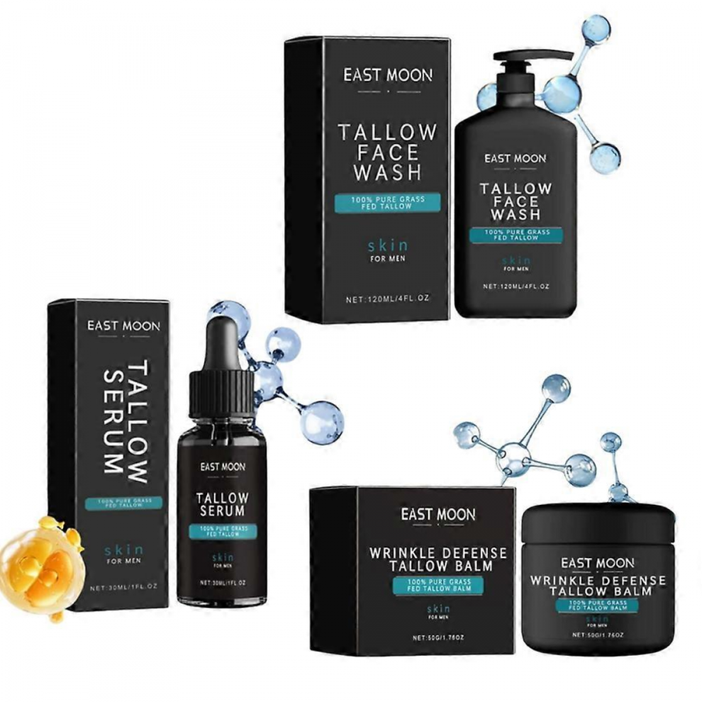 Wrinkle Defense Tallow Balm, Face Wash, Anti-Wrinkle Serum for Men3pcs Set