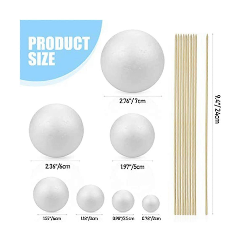 Solar System Project Kit, PlanetModel Crafts 14 Mixed Sized Polystyrene Spheres Balls for School ScWhite 1