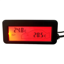 Car Thermometer LCD Digital Display Indoor Outdoor Thermometer, 12V Temperature Meter For Car And Truck Red Hygrometer