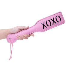 Faux Leather XOXO Spanking Paddle 12.8-Inch Total Length Black With Pink Accent For Sex Play