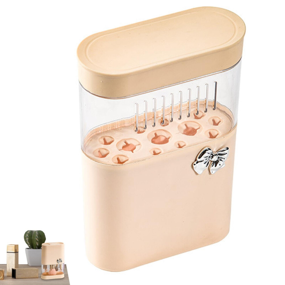 Makeup Brush Organizer Cosmetic Case With Clear Lid Silicone Holder And Cleaner For Foundation And Eyeshadow Brushes