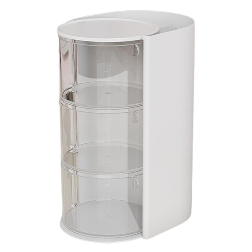 White Makeup Organizer Box Rotatable Cosmetic Organizer For Countertop, Large Capacity Drawer Puff Holder