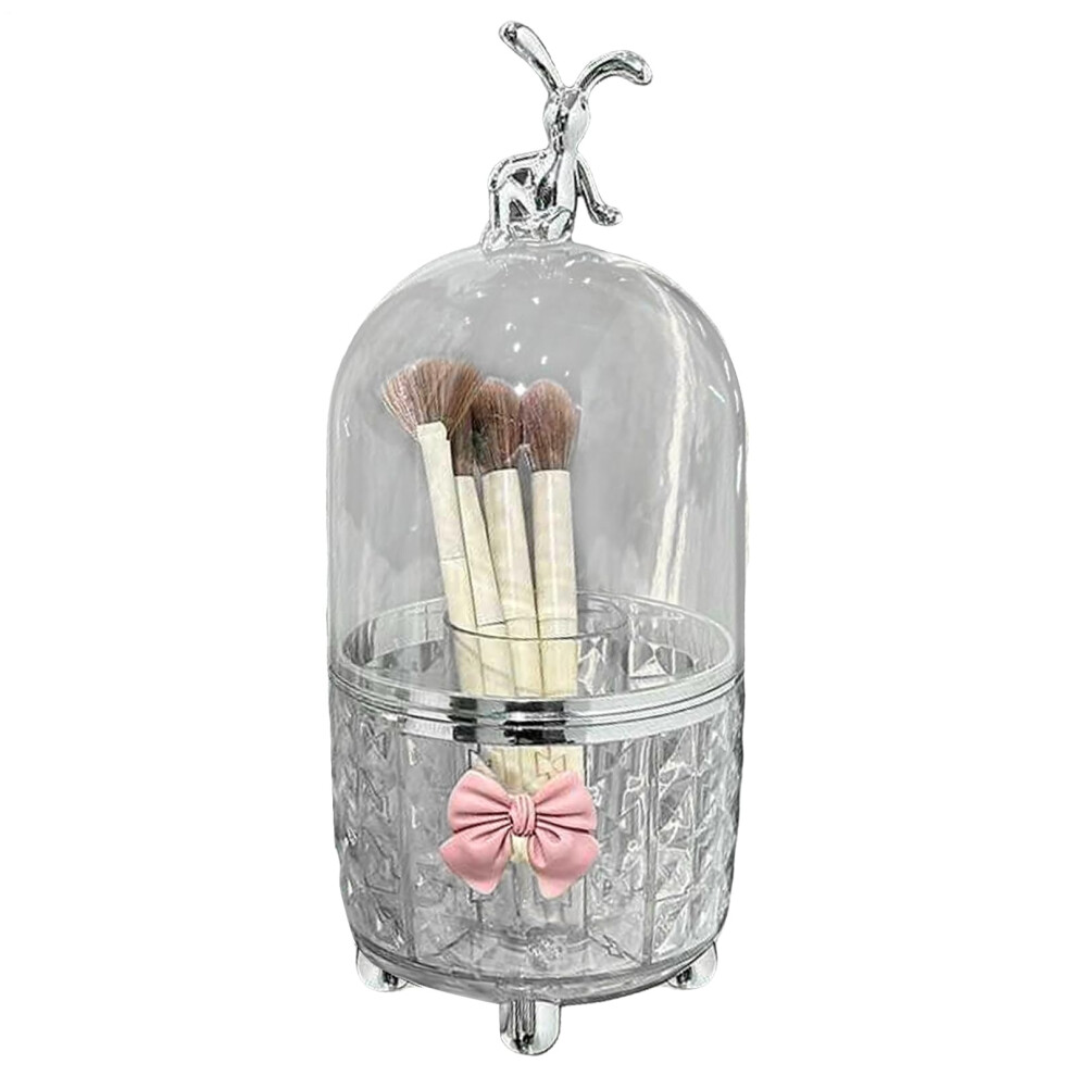 Makeup Brush Holder With Lid Rotating Cosmetic Tools Organizer Waterproof 6-Compartment Transparent For Bathroom Skincare