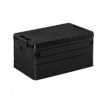 Large Camping Storage Box 60L Collapsible With Lids Stackable Plastic Tote Black 62.5x36.5x30cm