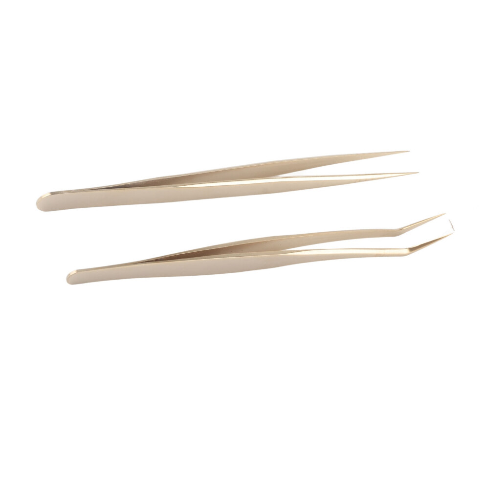 2pcs Stainless Steel Eyelash Tweezer Set | Bent & Straight Tips, Precise Lash Extension Tools