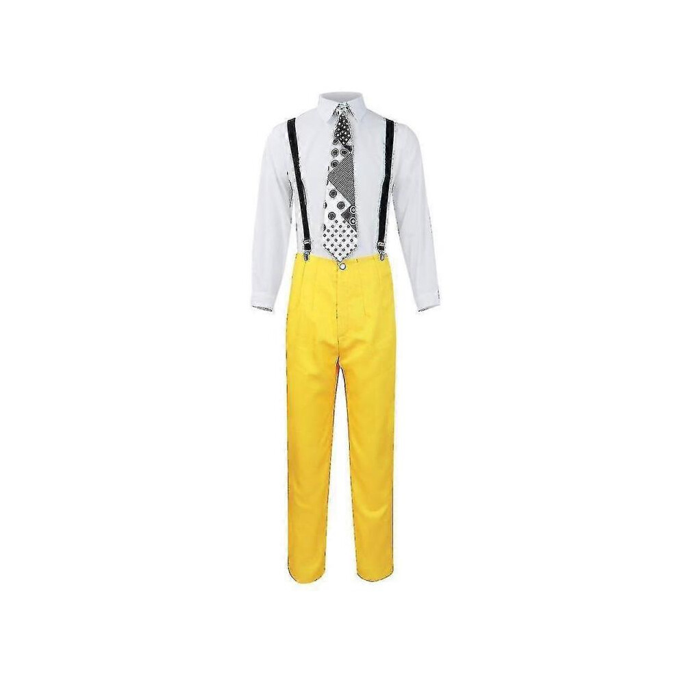 (L) Jim Carrey The Mask Yellow Suit Cosplay Costume and Hat Set for Men ...