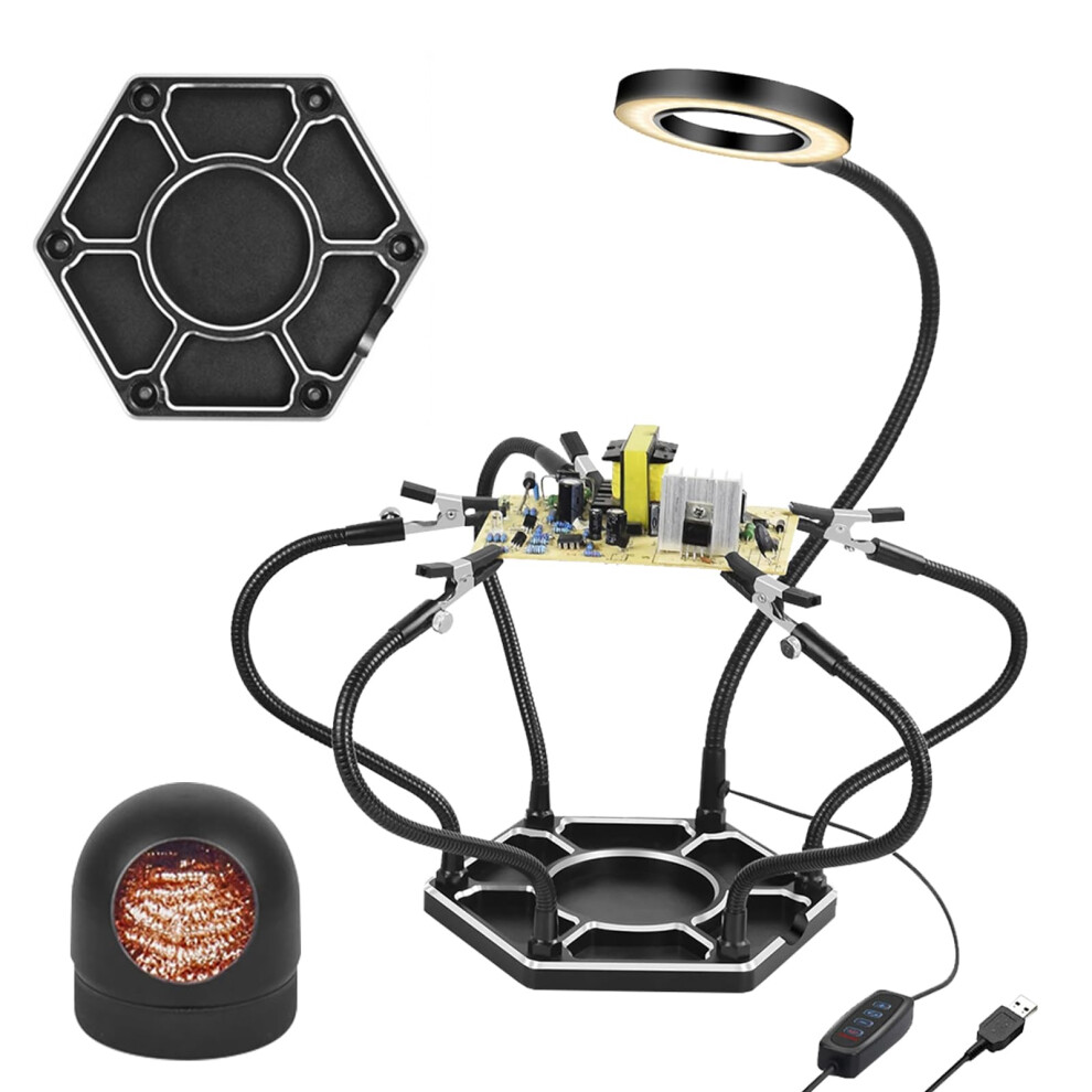Helping Hands Soldering Station With 3X Magnifier And Light, Six Flexible Arms Pcb Holder Third Hand Tool For Soldering 9393856943661