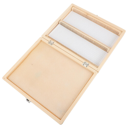 Caja de madera para almacenamiento de especímenes y microscopio 1