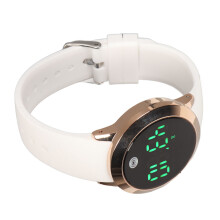Digital Waterproof Sports Watch 12/24H Countdown Timer Gold Shell White Belt