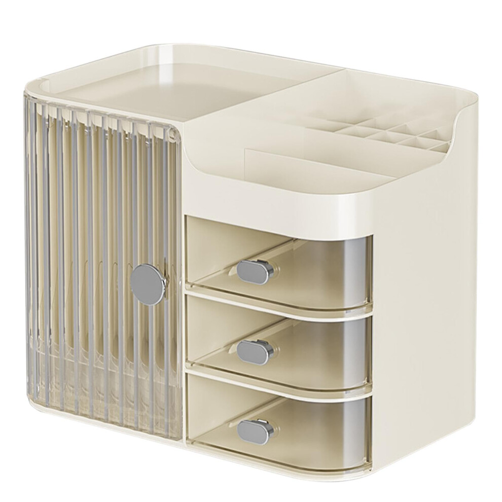 Cream Cosmetic Organiser Box, Makeup Organizer, Large-Capacity Transparent Storage With Compartments, Mascara And