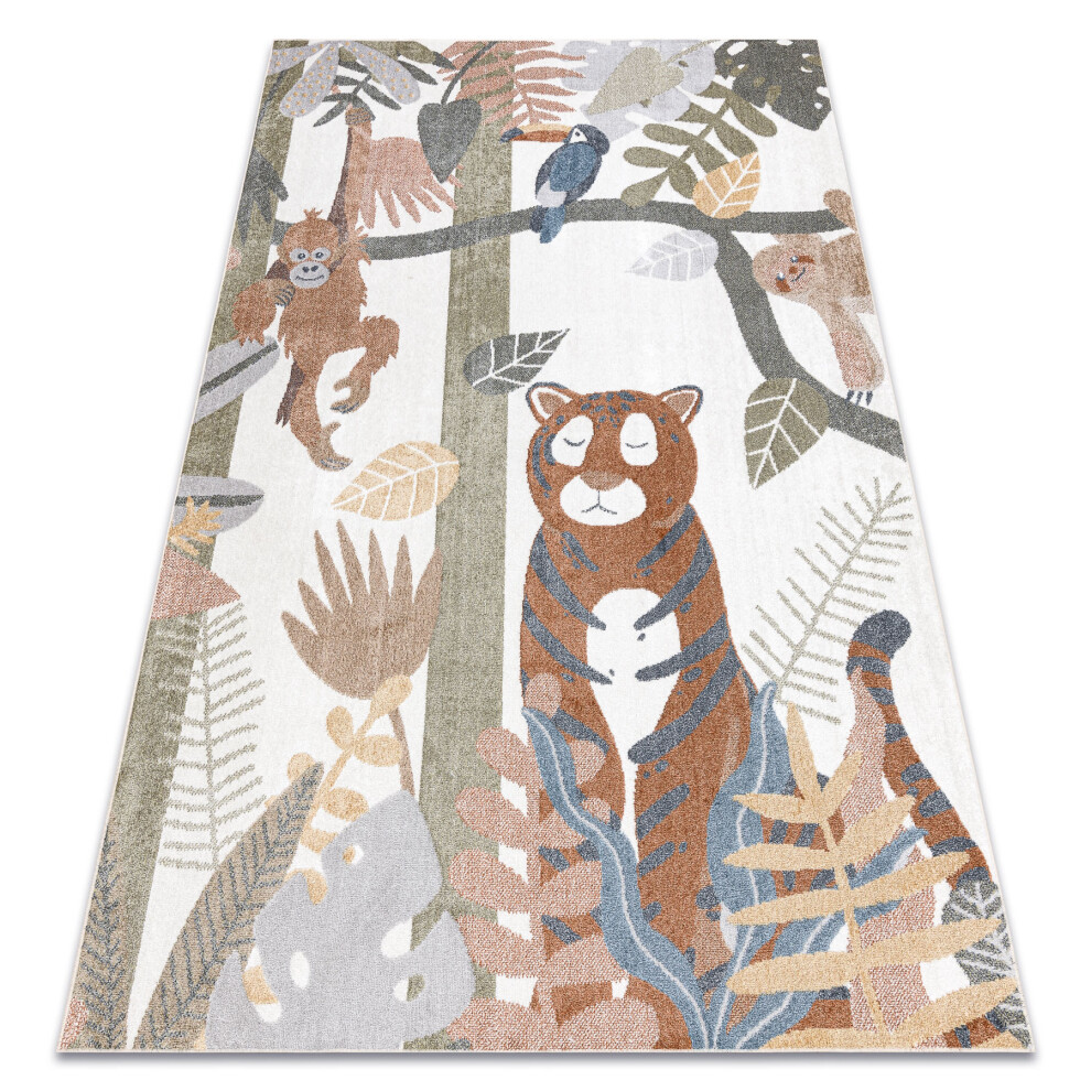 Carpet Bono 8426 Jungle, Wild Animals / Dark Gold 140X190 Cm Cream Rugsx
