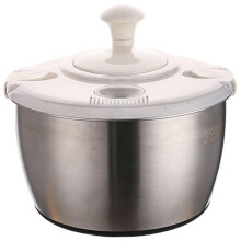 Salad Spinner 5L Capacity Dual Layer Stainless Steel And PP Lettuce Spinner With Lid And Rotating Handle