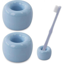 Mini Ceramics Handmade Couple Toothbrush Holder Stand for Bathroom Vanity Countertops, Blue, Pack of 2