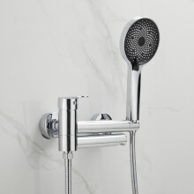 Wall Mounted Bath Shower Mixer Tap, Single Lever Chrome Finish Bath Filler Faucet Set, Bathroom, Showerhead Included