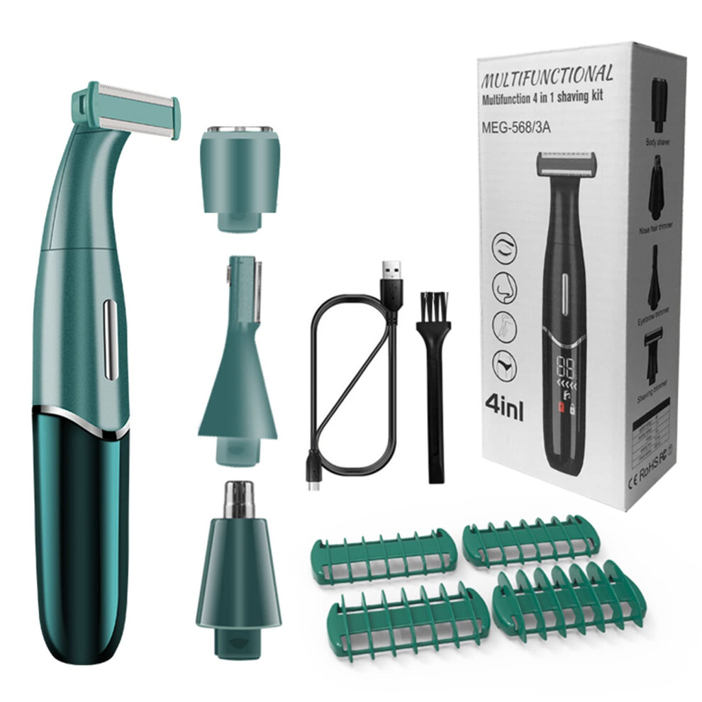 Green 4 In 1 Women Electric Epilator For Face And Body Eyebrow Nose Trimmer Painless Hair Removal