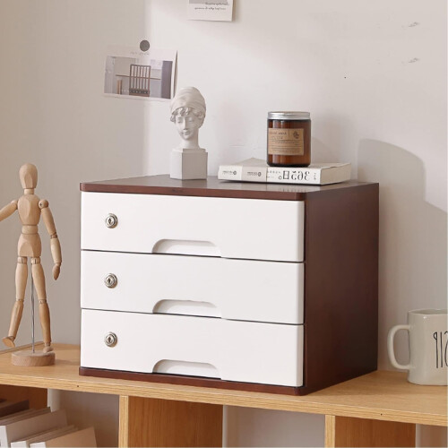 Desktop Storage Box With Drawers Solid Wood 3-Layer File Cabinet ...