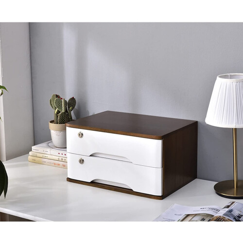 Solid Wood Desktop File Cabinet With Lockable Drawers, 2-Drawer Desk ...