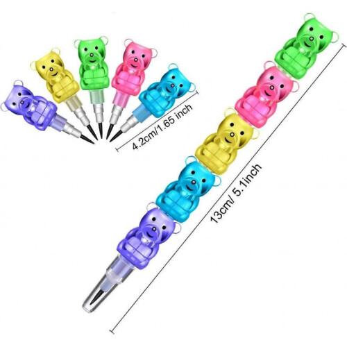 30 Stackable Pencils Plastic Bear Pencils Kids Stacking Pointed Pencils 5 in 1 Stacking Colored Pencils 1